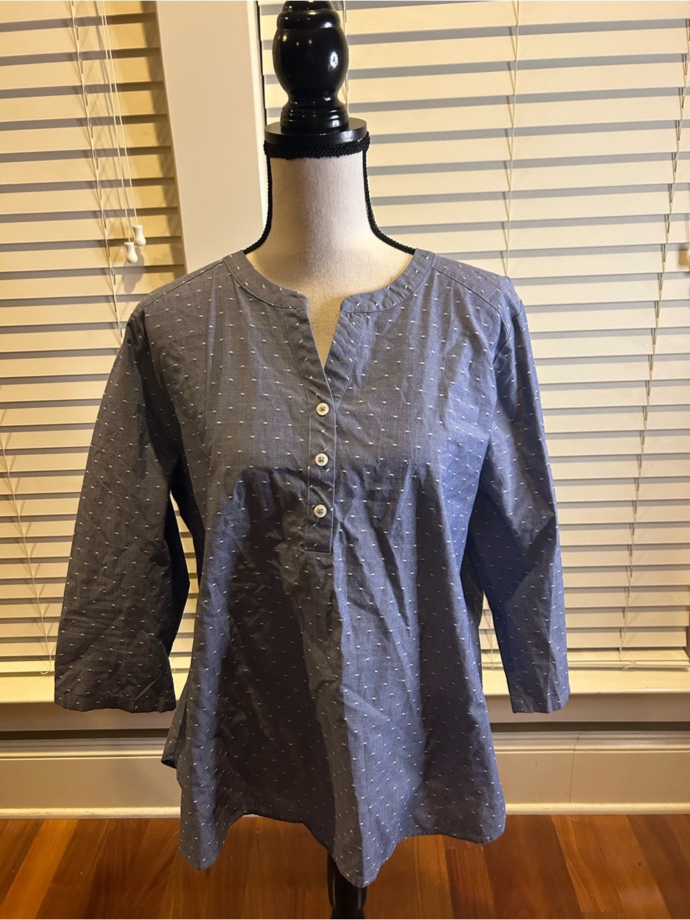 Van Heusen Navy Blue Dot Split-Neck Button Front Tunic